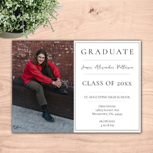 Minimalist Photo Graduation Open House  White Invitation