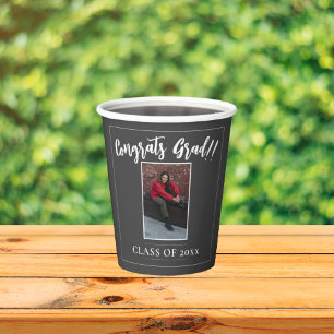 Minimalist Photo Graduation Party Gray Paper Cups
