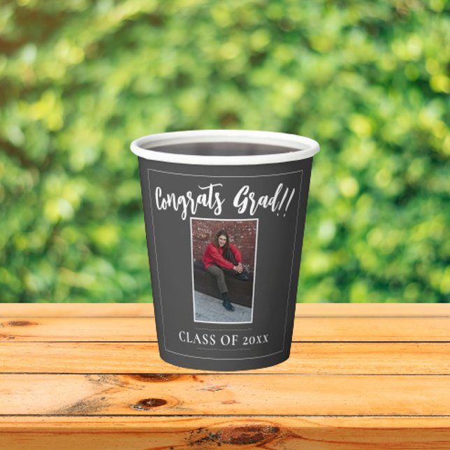 Minimalist Photo Graduation Party | Gray Paper Cups (Gray Minimalist Photo Graduation Party Paper Cups)