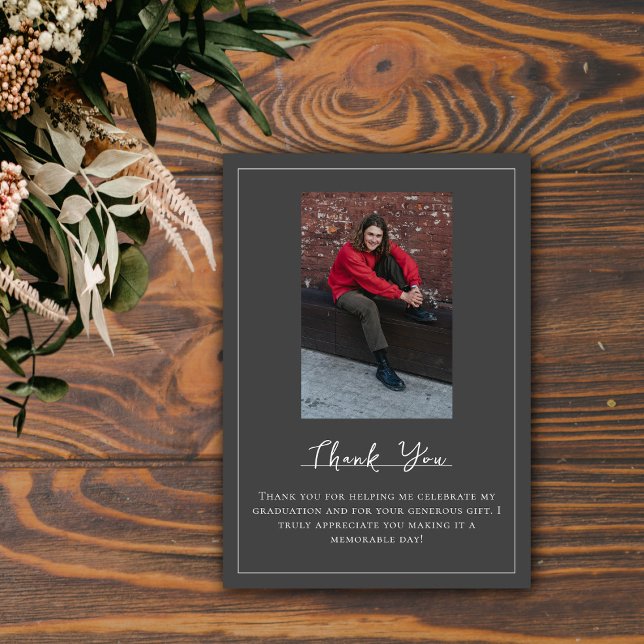 Minimalist Photo Graduation Thank You | Gray Card (Gray Minimalist Photo Graduation Thank You Card)