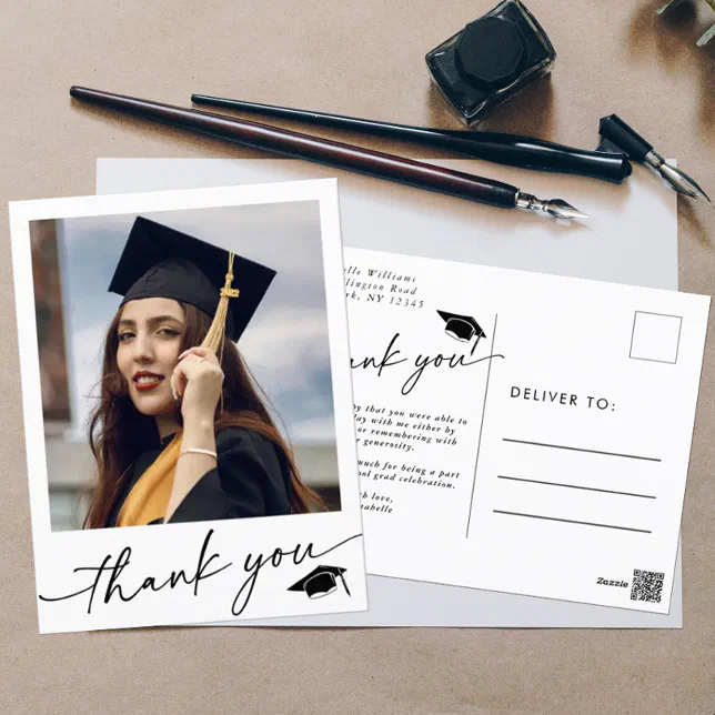 Minimalist Photo Graduation Thank You Postcard | Zazzle