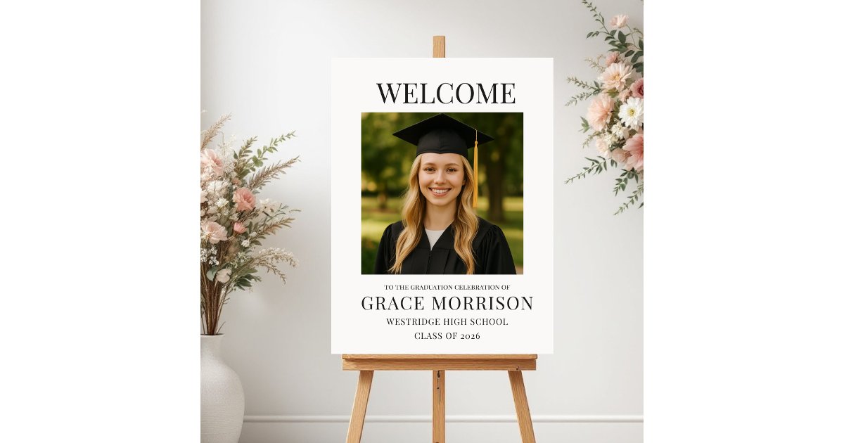 Graduation Sign In Small Minimalist Photo Graduation Welcome Sign | Zazzle