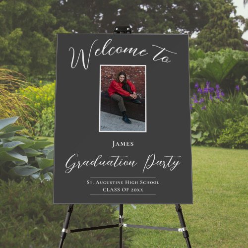 Minimalist Photo Graduation Welcome Sign  Gray