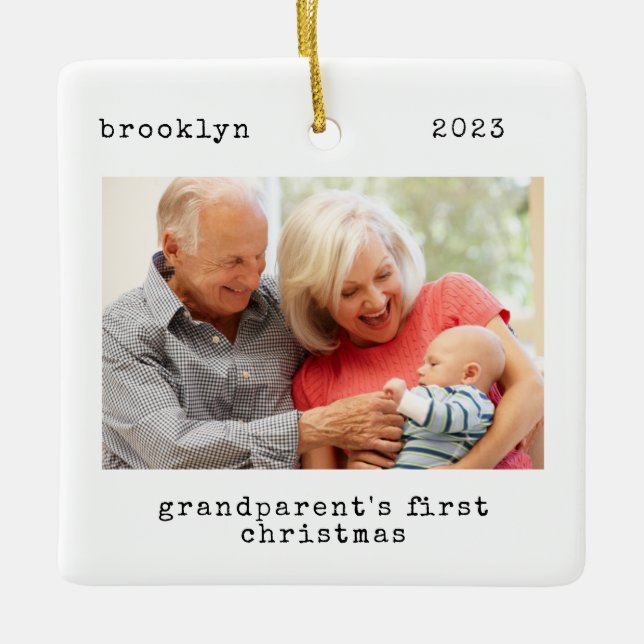 Minimalist Photo Grandparent's First Christmas  Ceramic Ornament (Front)