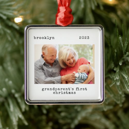Minimalist Photo Grandparents First Christmas  Metal Ornament