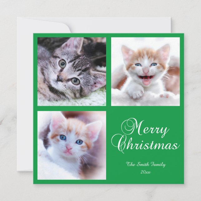Minimalist Photo Grid Merry Christmas Green Card (Front)