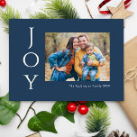 Minimalist Photo Joy Holiday Card<br><div class="desc">Say it simply with these 7” x 5" holiday photo greeting cards that feature the greeting,  "Joy, " in white letters on a navy blue background. Simply add your favorite photo,  name(s) and year.</div>