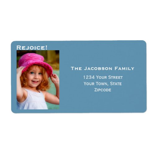 Minimalist Photo Large Blue Holiday Return Address Label