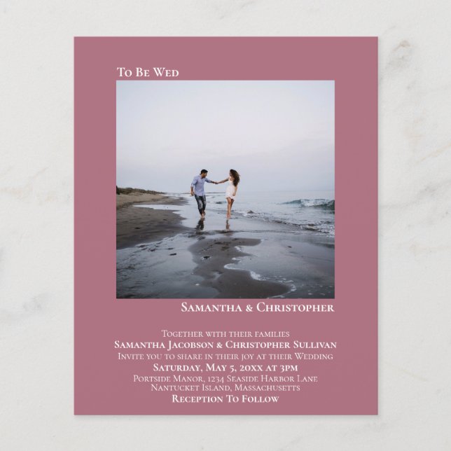Minimalist Photo Mauve BUDGET Wedding Invitation (Front)