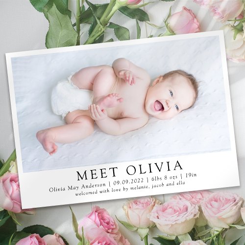 Minimalist Photo Meet Baby Birth Announcement