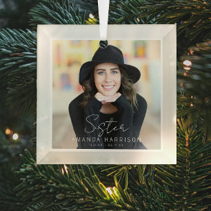 Minimalist Photo Memorial   Sister Glass Ornament