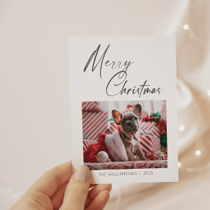 Minimalist Photo Merry Christmas Script Pet Dog Holiday Card