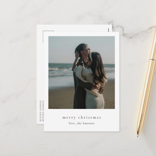 Minimalist Photo Modern Christmas Holiday Postcard (Front/Back In Situ)
