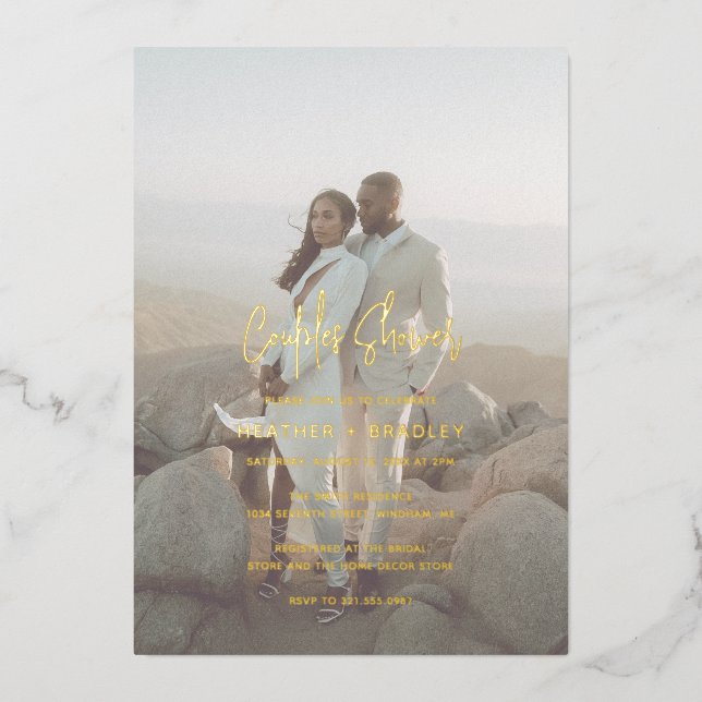 Minimalist Photo Modern Couples Shower Foil Invitation (Front)