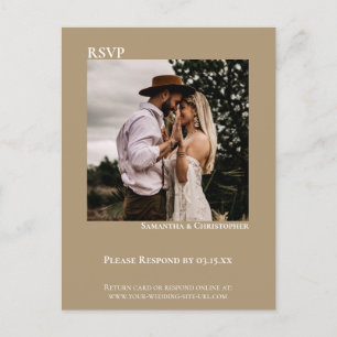 Minimalist Photo Modern Mocha Tan Wedding RSVP Postcard