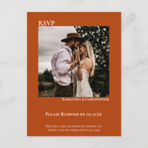 Minimalist Photo Modern Rust Orange Wedding RSVP Postcard