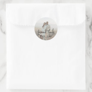 Minimalist Photo Modern Wedding Classic Round Sticker