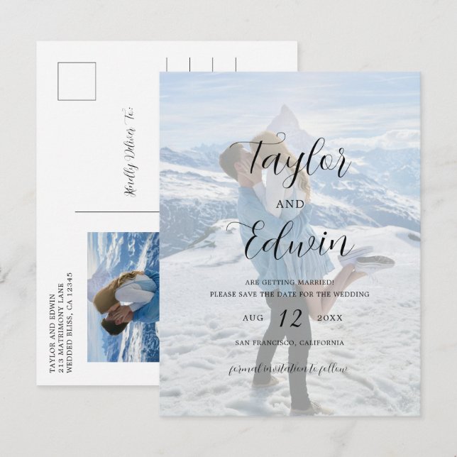 Minimalist Photo Modern Wedding Save the Date Announcement Postcard (Front/Back)