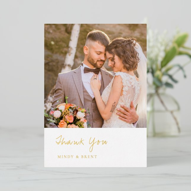 Minimalist Photo Modern Wedding Thank You Card (Standing Front)