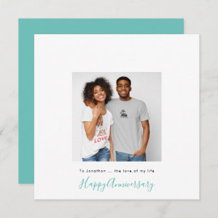 Minimalist photo Name Custom Teal Anniversary Card