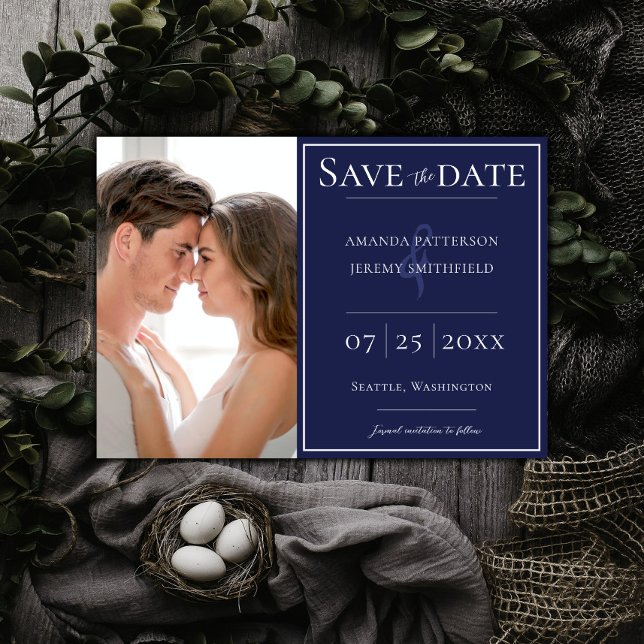 Minimalist Photo | Navy Blue Save the Date (Navy Minimalist Photo Save the Date)
