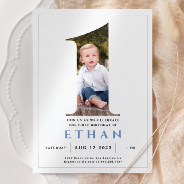 Minimalist Photo Number 1 Birthday Invitation (Creator Uploaded)