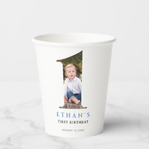 Minimalist Photo Number 1 Birthday Paper Cups