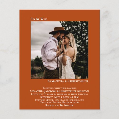 Minimalist Photo Orange BUDGET Wedding Invite