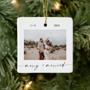 Minimalist Photo Ornament   Merry & Married Photo
