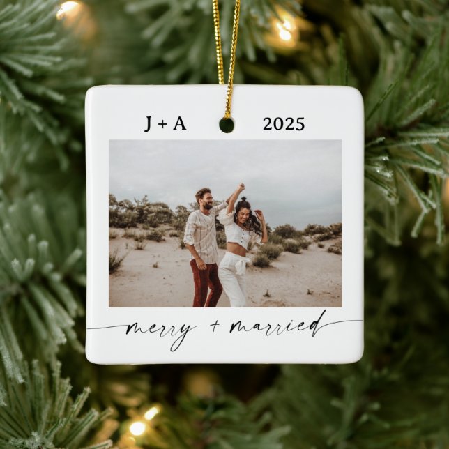 Minimalist Photo Ornament | Merry & Married Photo (Tree)