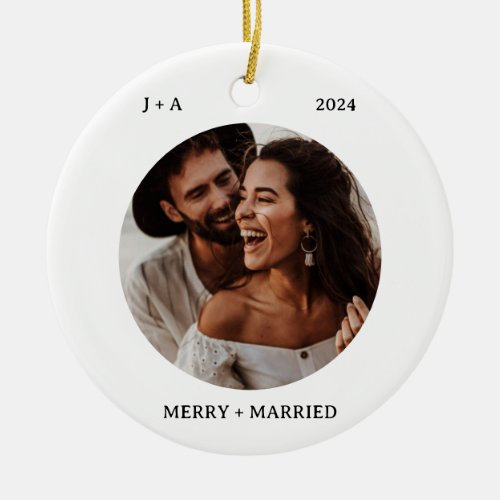 Minimalist Photo Ornament  Merry  Married Photo