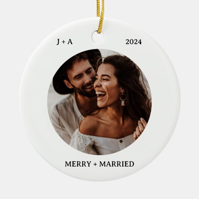 Minimalist Photo Ornament | Merry & Married Photo (Front)