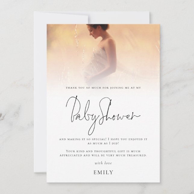 Minimalist Photo Overlay Baby Shower Thank You Card (Front)