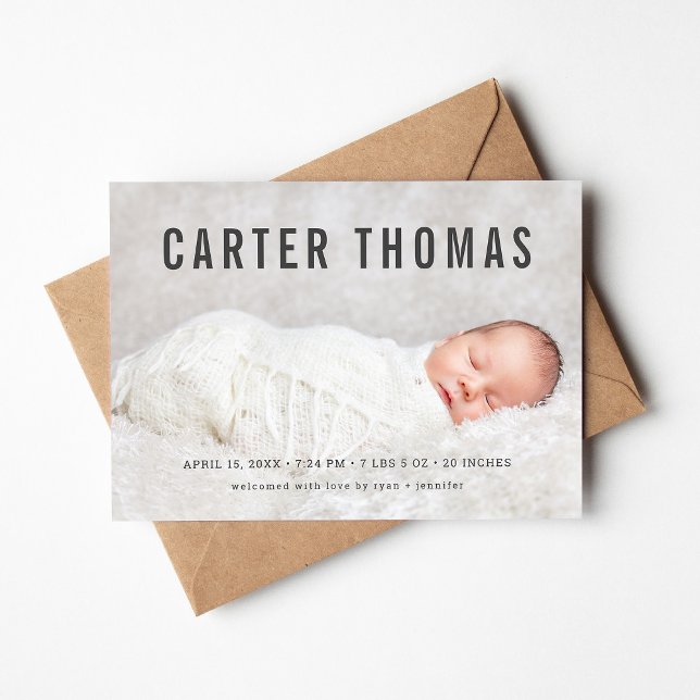 Minimalist Photo Overlay Birth Announcement Magnet (Creator Uploaded)