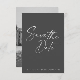 Minimalist Photo Overlay Black White Script Save The Date