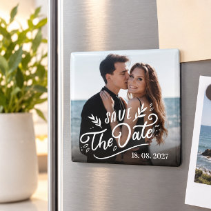 Minimalist Photo Overlay Black White Wedding  Magnet