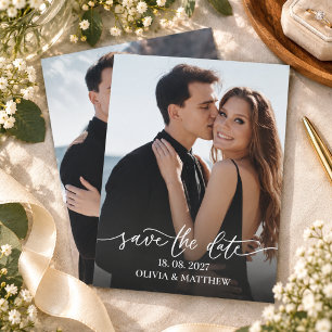 Minimalist Photo Overlay Black White Wedding Save The Date