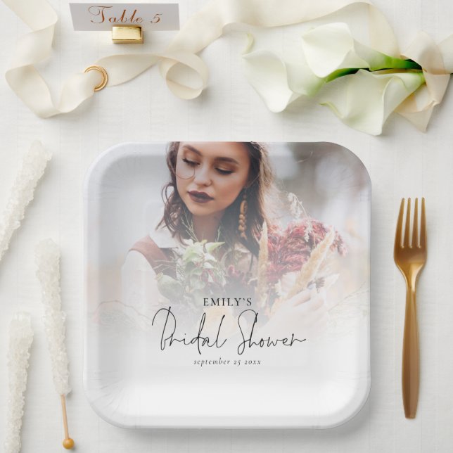 Minimalist Photo Overlay Bridal Shower Paper Plates (Wedding)