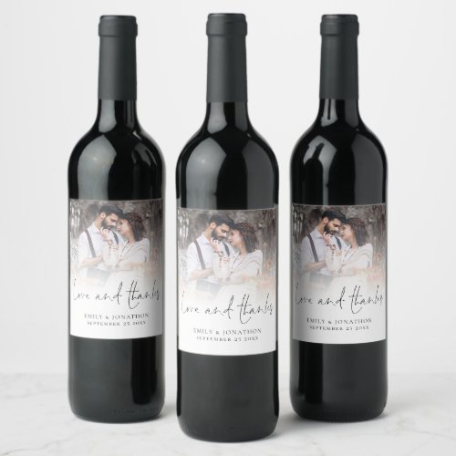 Minimalist Photo Overlay Love and Thanks Wedding Wine Label