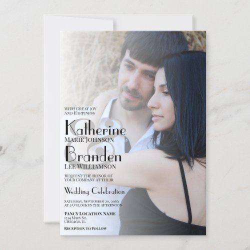 Minimalist Photo Overlay Modern Typography Wedding Invitation