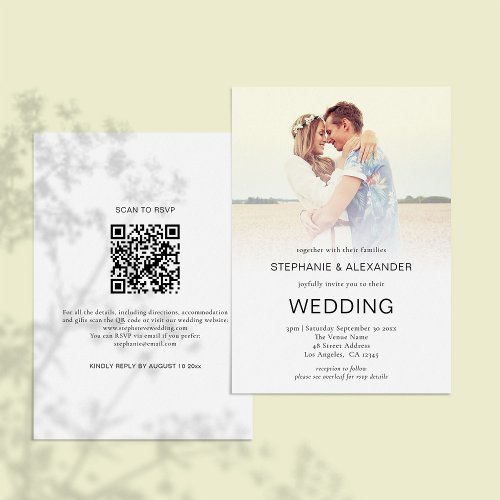 Minimalist Photo Overlay QR Code Wedding Invitatio Invitation