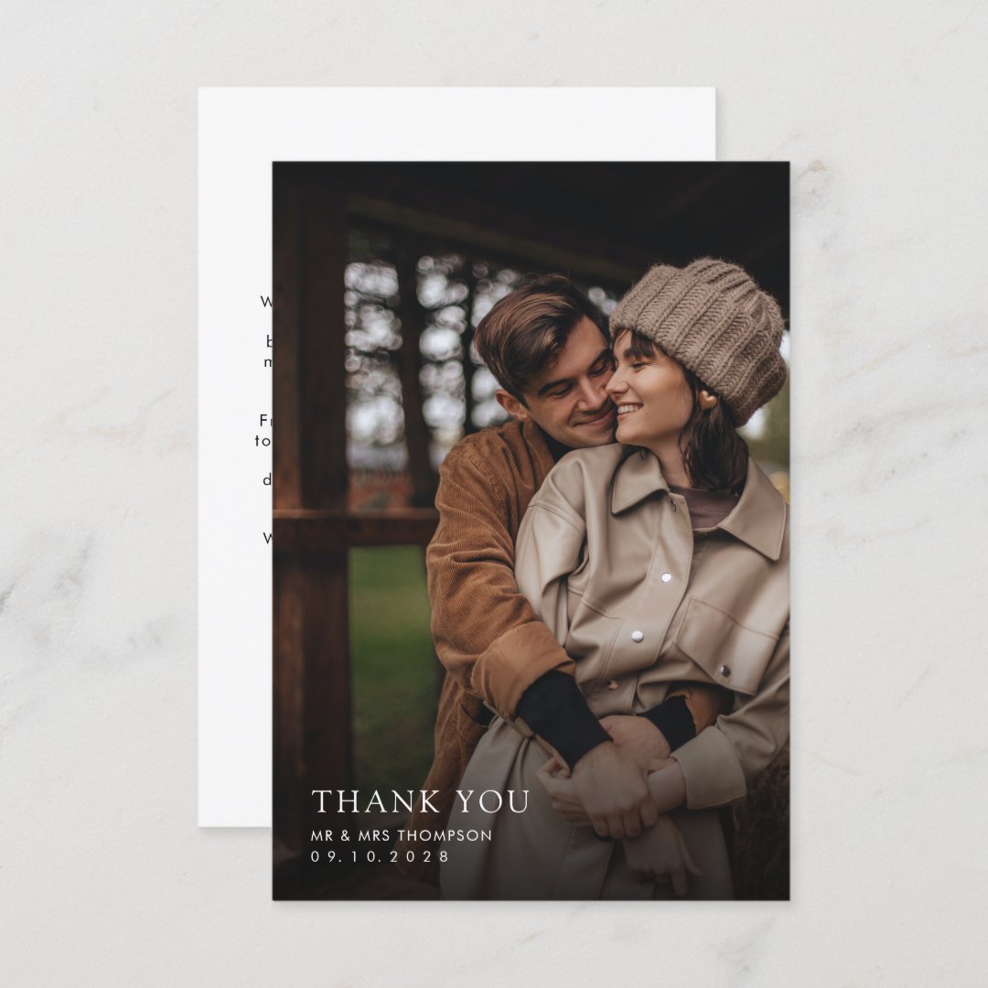 Minimalist Photo Overlay Shadow Border Wedding Thank You Card | Zazzle