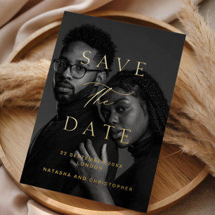 Minimalist Photo Overlay Wedding Save the Date Foil Invitation