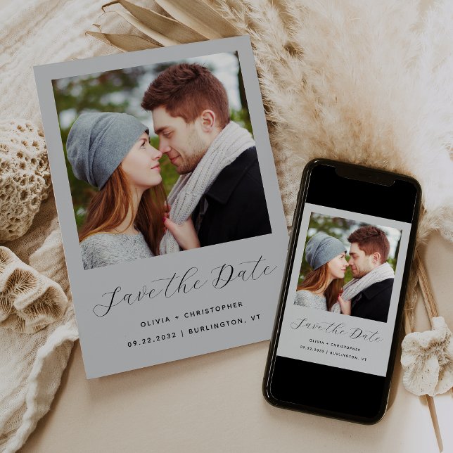 Minimalist Photo Pale Gray Script Save The Date (Creator Uploaded)