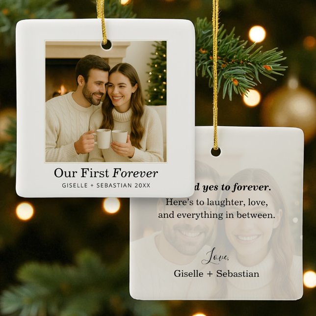 Minimalist Photo Personalized Text Keepsake Ceramic Ornament (Creator Uploaded)
