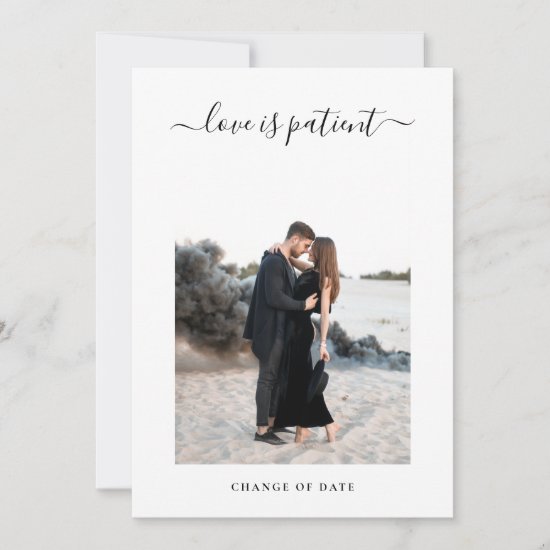 Minimalist Photo Postpone Wedding Date Change Announcement