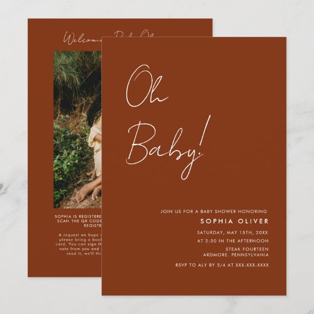 Minimalist Photo QR Code Baby Shower Invitation (Front/Back)