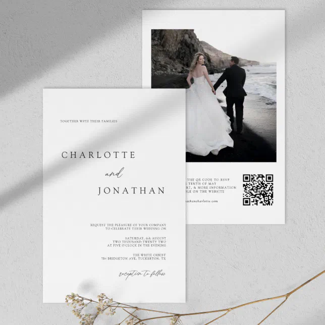 Minimalist Photo QR Code Wedding Invitation | Zazzle