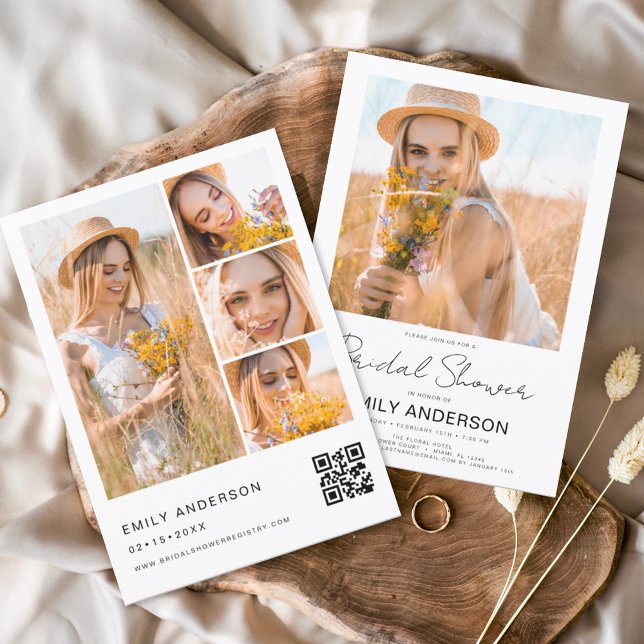 Minimalist Photo QR code White Bridal Shower Invitation (Creator Uploaded)