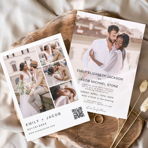 Minimalist Photo QR code White Wedding Invitation